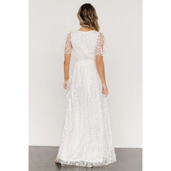 Baltic Born Marseille Embossed Maxi Dress Women's L White Long Slit Bride Fairy - Picture 2 of 10